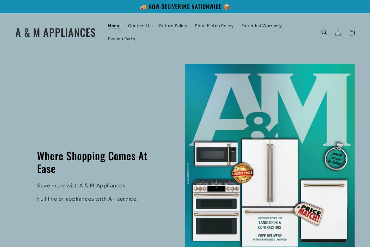 theamappliances.com homepage screenshot