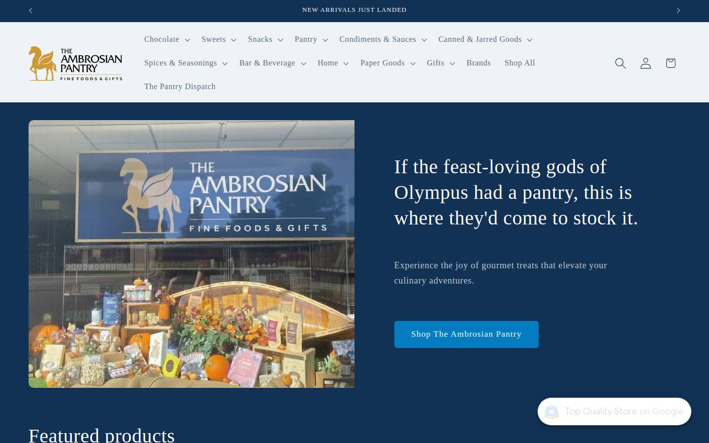 theambrosianpantry.com homepage screenshot