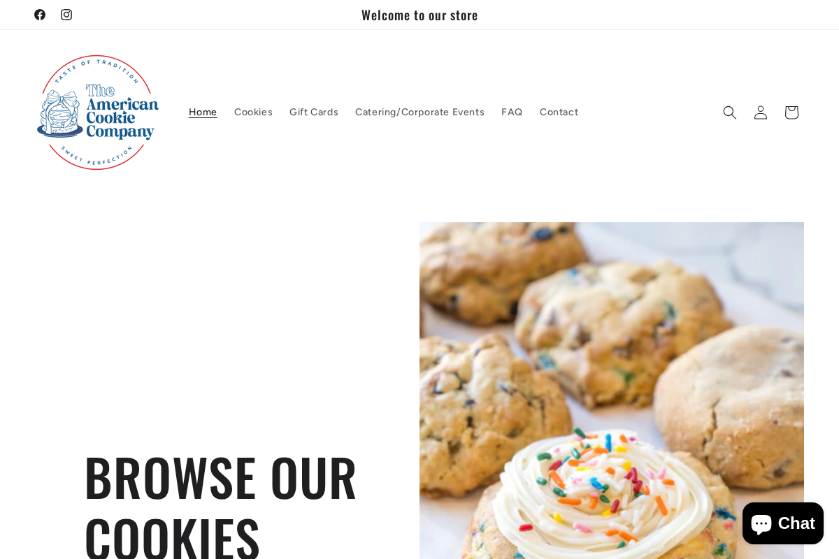 The American Cookie Company homepage screenshot