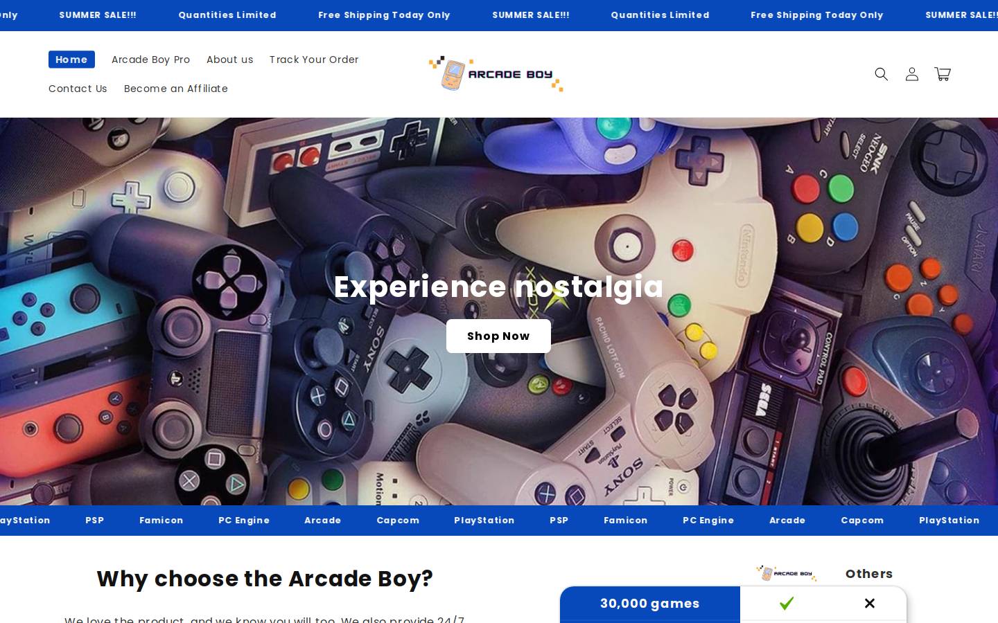 thearcadeboy.com homepage screenshot