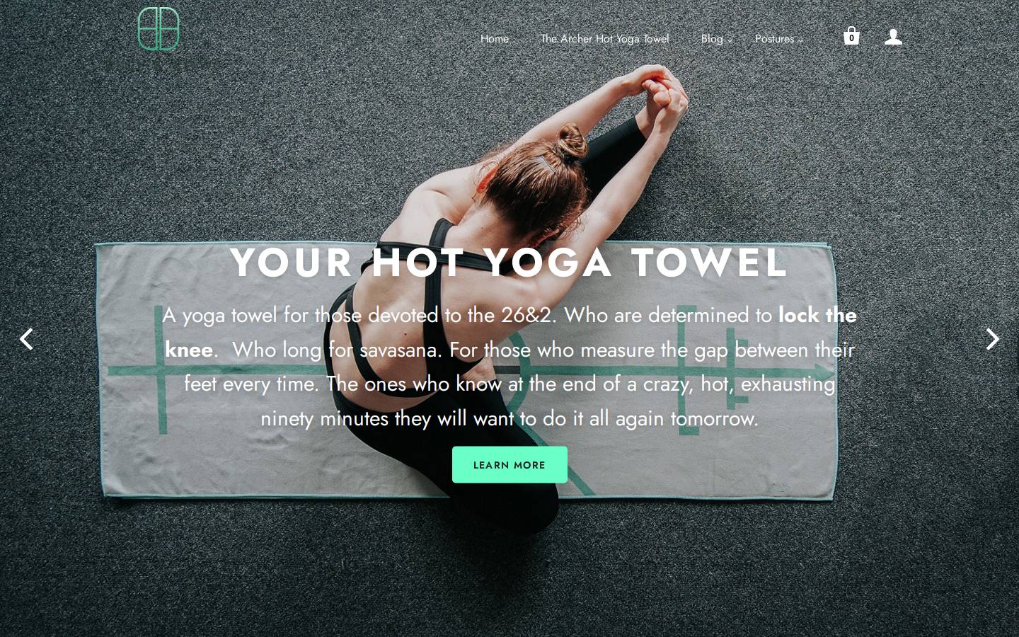 thearcherhotyogatowel.com homepage screenshot