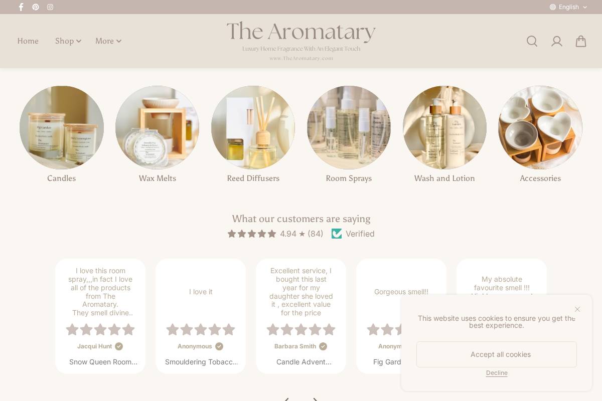 The Aromatary homepage screenshot