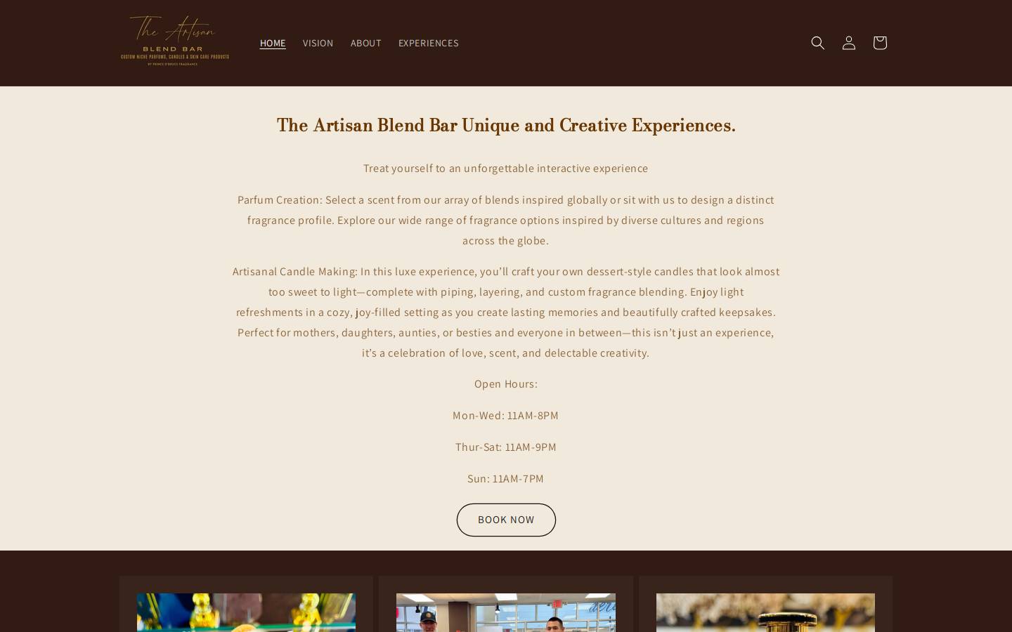 theartisanblendbar.com homepage screenshot
