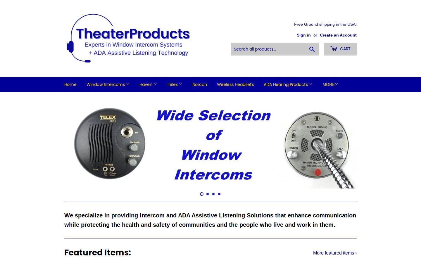 theatreproducts.com homepage screenshot