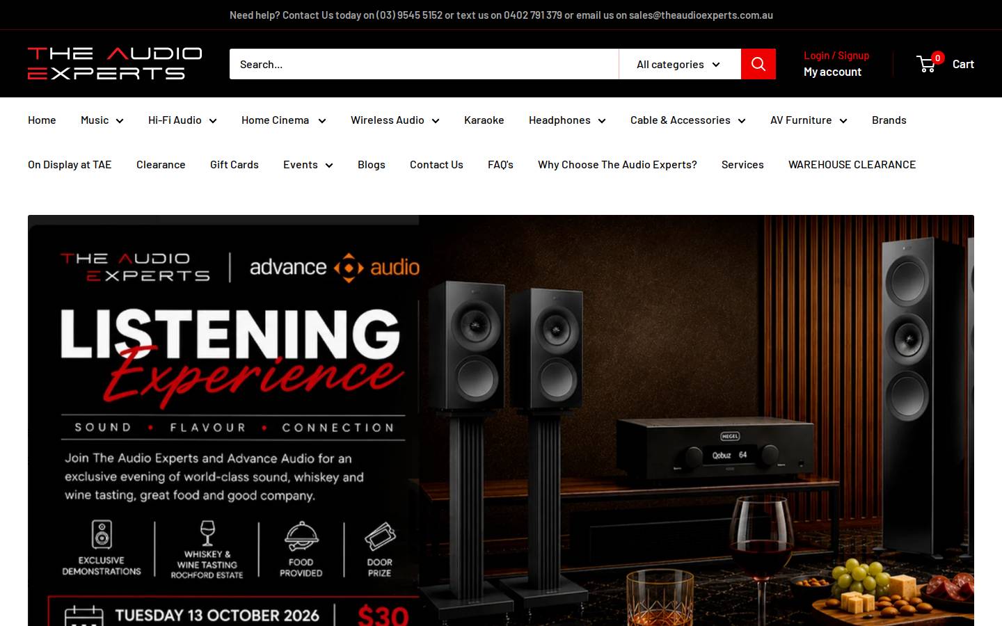 theaudioexperts.com.au homepage screenshot