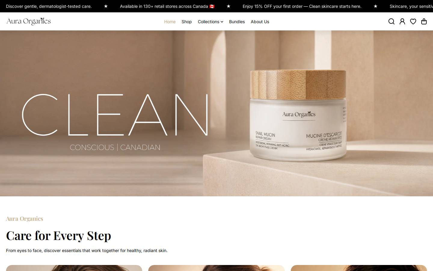 AURA ORGANICS homepage screenshot