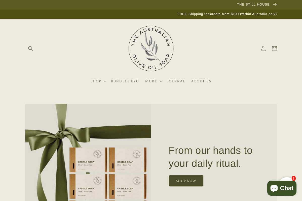 theaustralianoliveoilsoap.com.au homepage screenshot