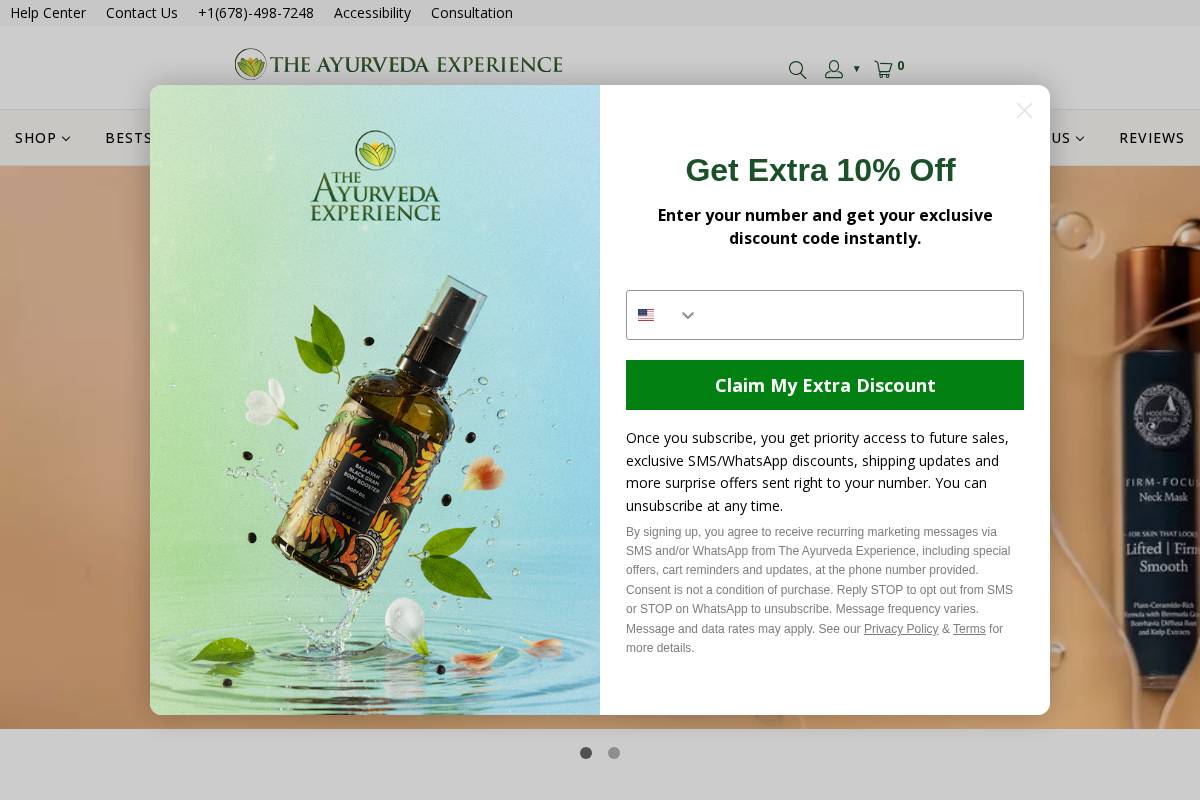 The Ayurveda Experience (US/Canada) homepage screenshot