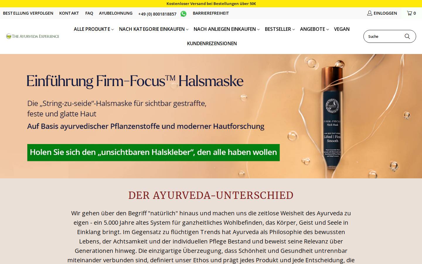 Theayurvedaexperience DE homepage screenshot