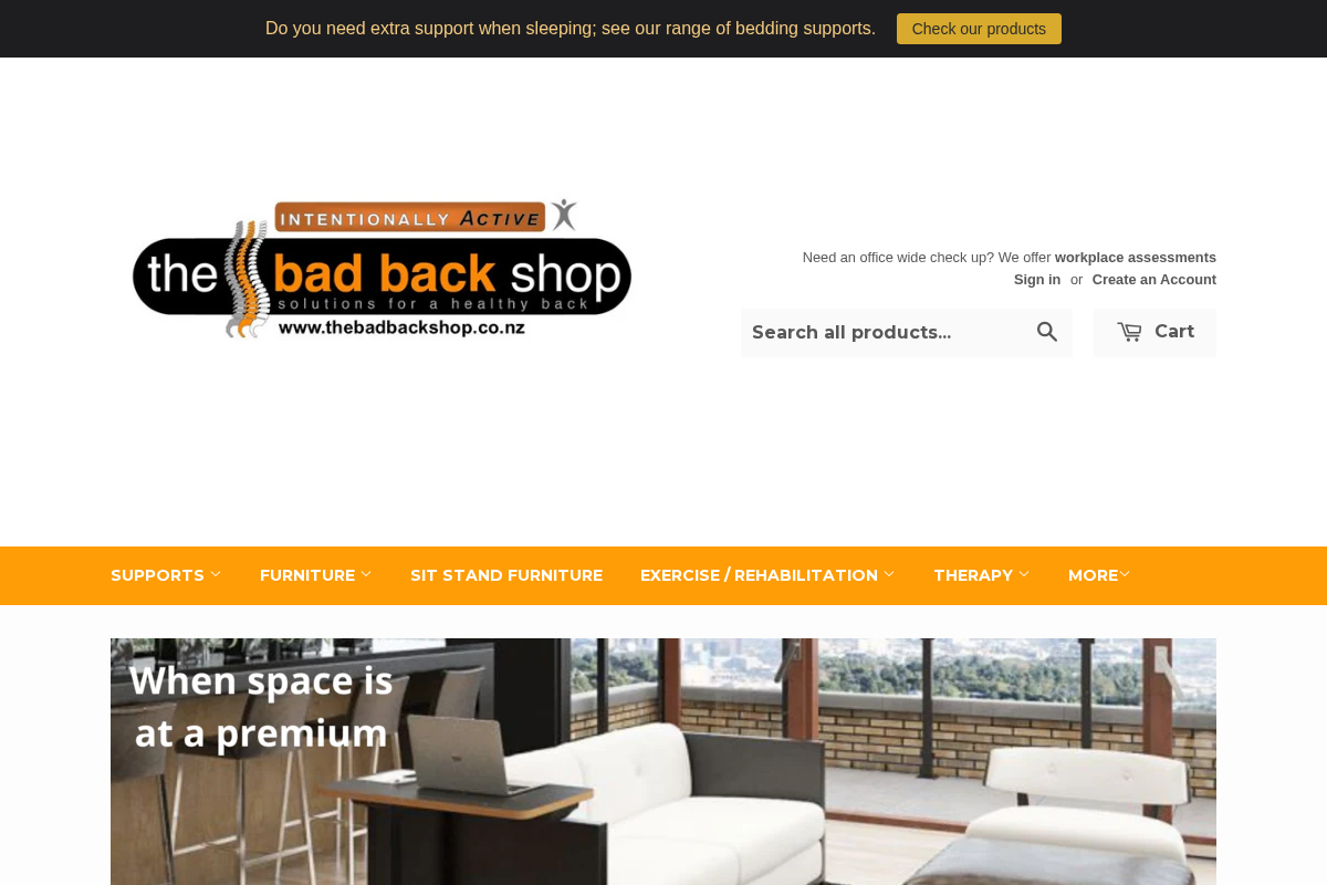 The Bad Back Shop homepage screenshot