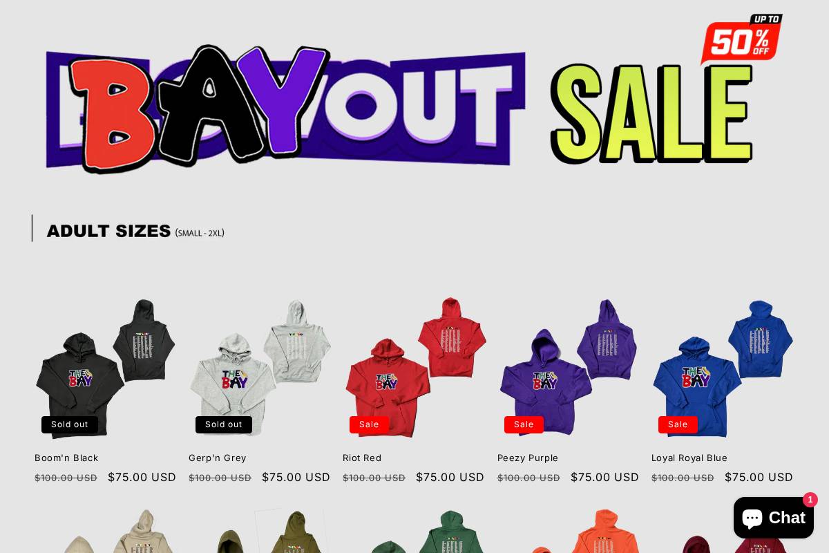 thebayhoodies.com homepage screenshot