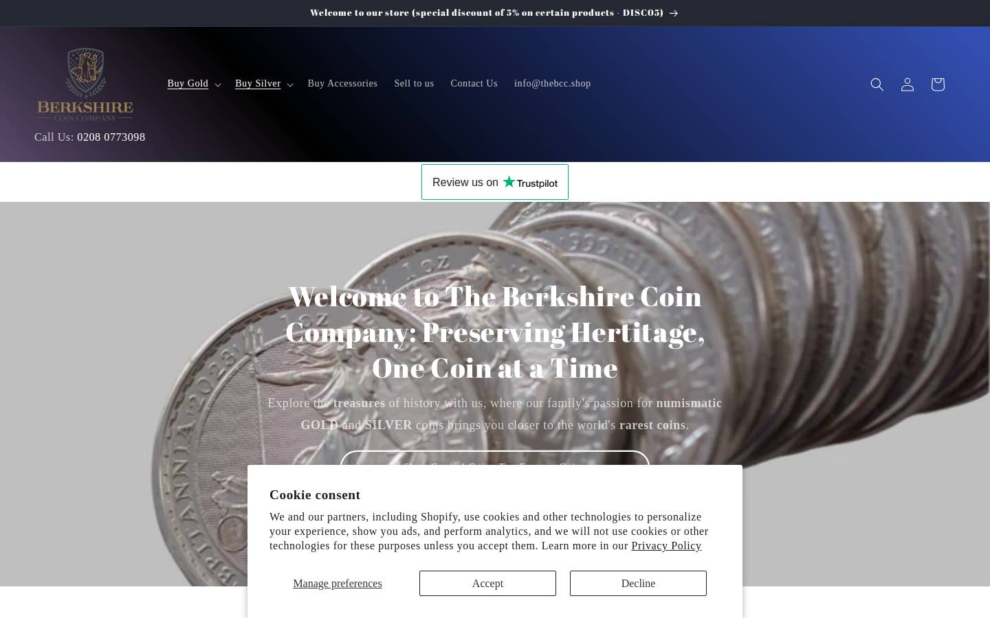 The Berkshire Coin Company Limited (thebcc.shop) homepage screenshot