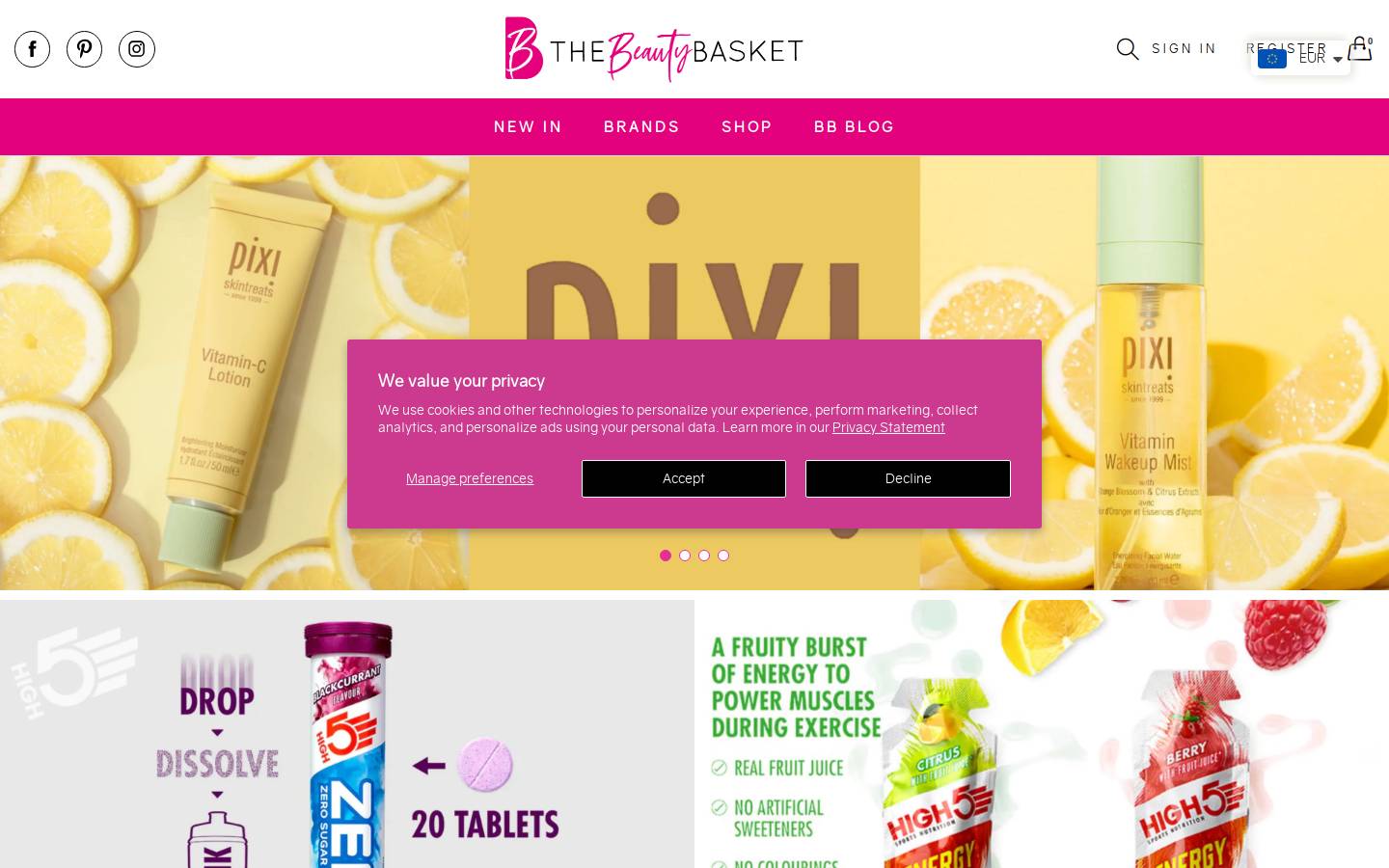 Thebeautybasket homepage screenshot