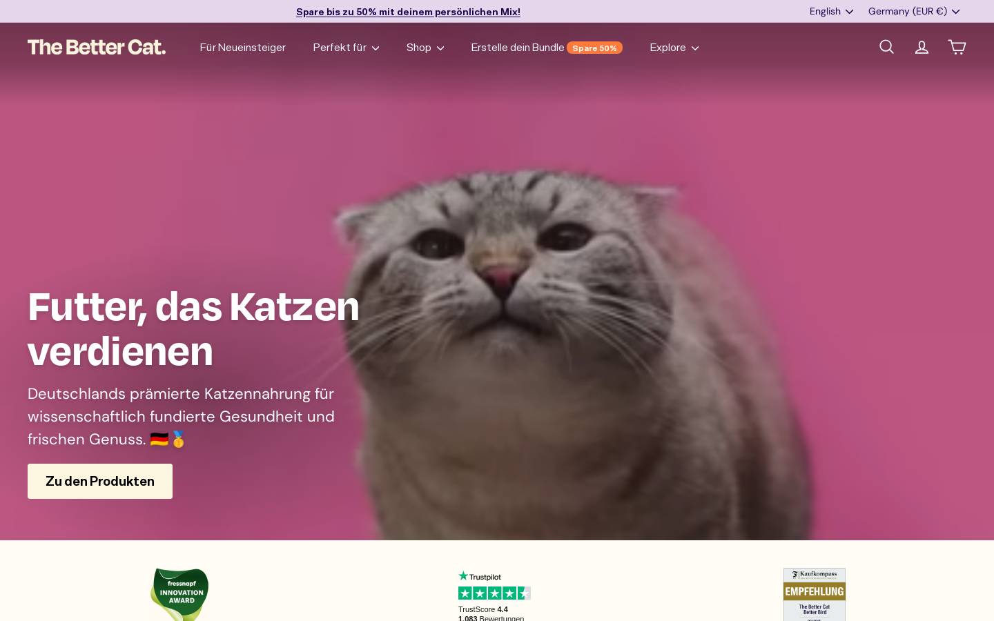 The Better Cat homepage screenshot