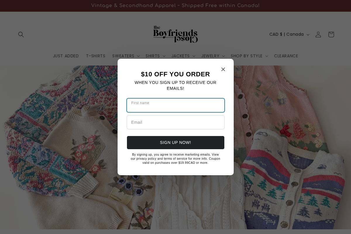 thebfscloset.ca homepage screenshot