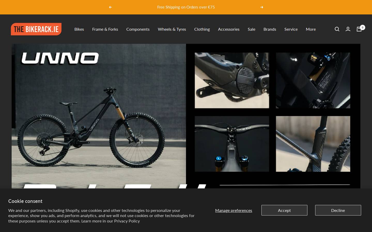 thebikerack.ie homepage screenshot