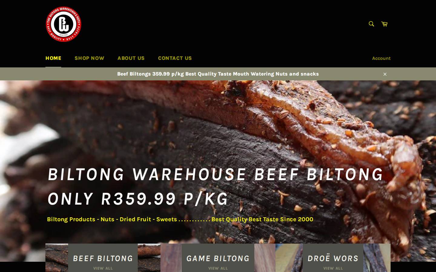 thebiltongwarehouse.co.za homepage screenshot