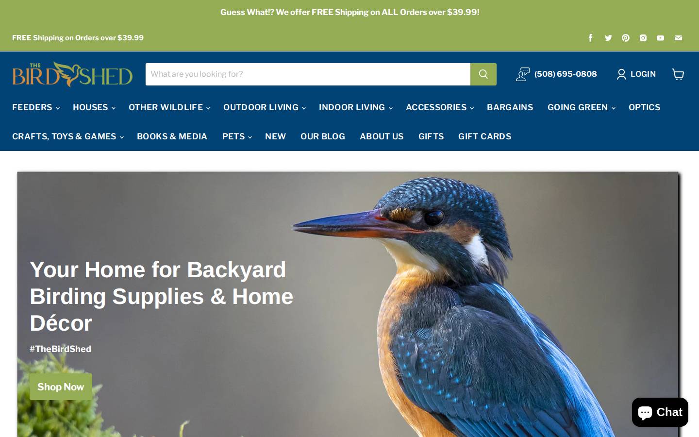 The Bird Shed homepage screenshot