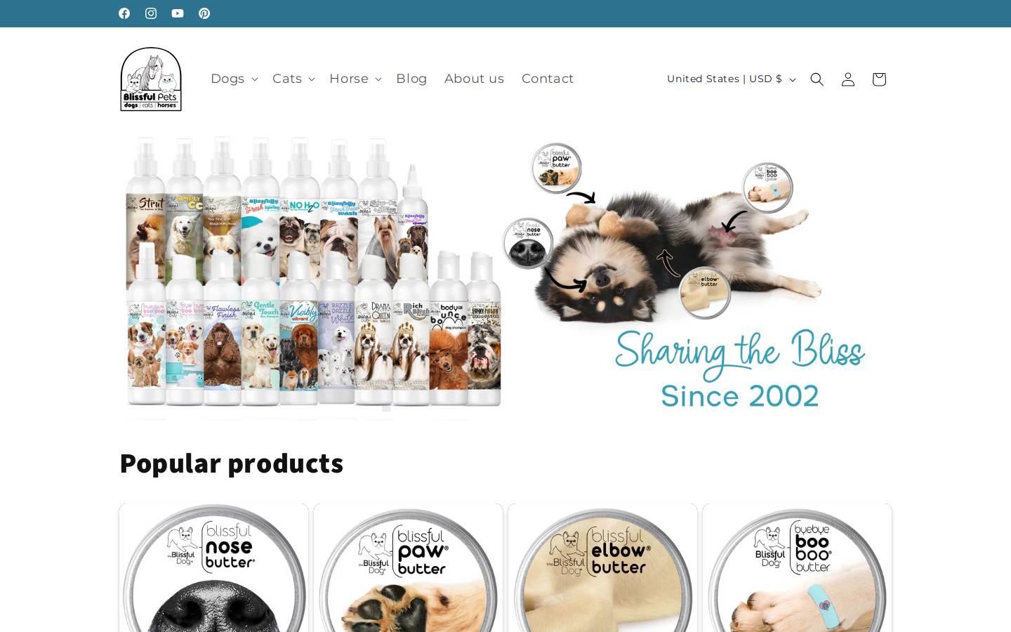 theblissfulpets.com homepage screenshot