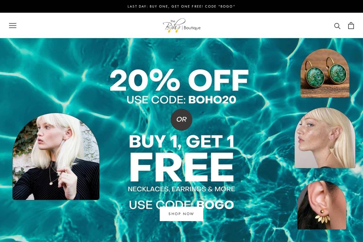 TheBohoBoutique homepage screenshot