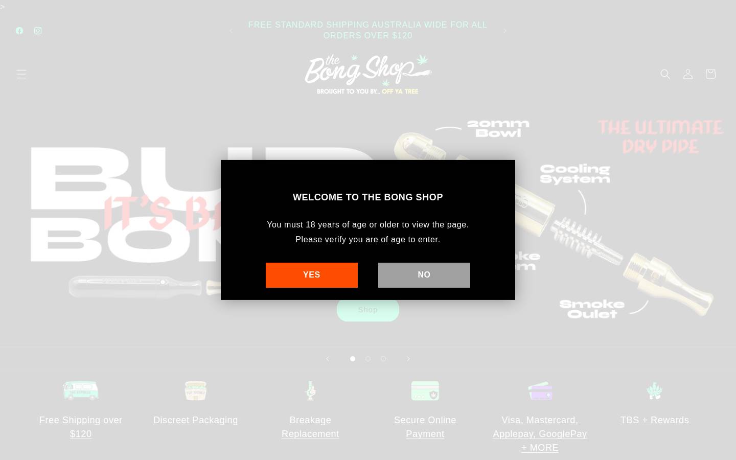 The Bong Shop homepage screenshot