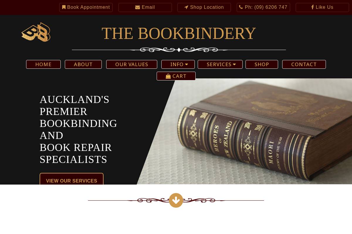 thebookbindery.co.nz homepage screenshot