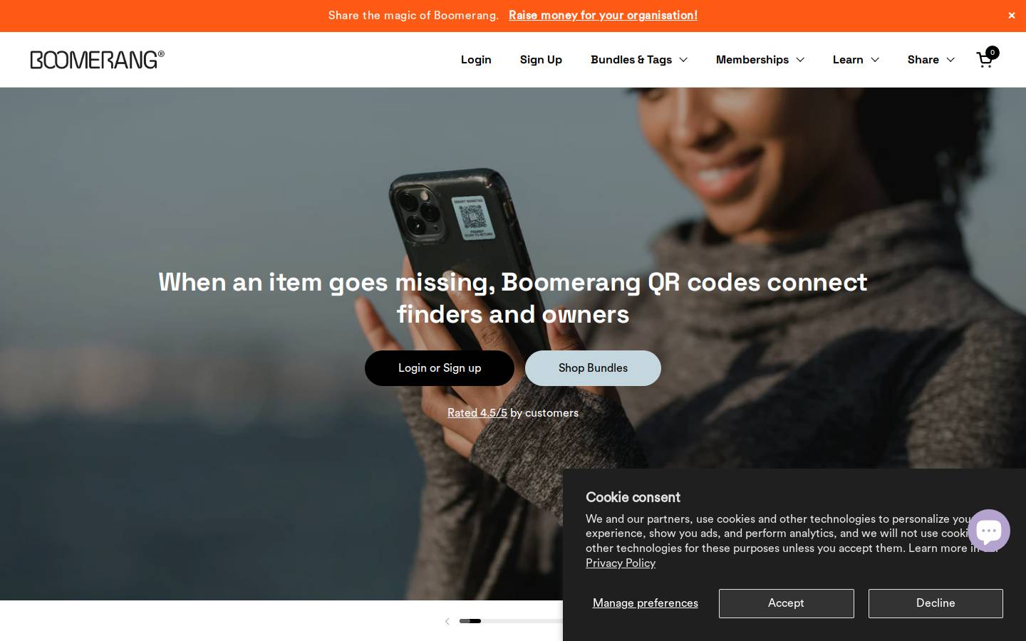 Theboomerangtag homepage screenshot