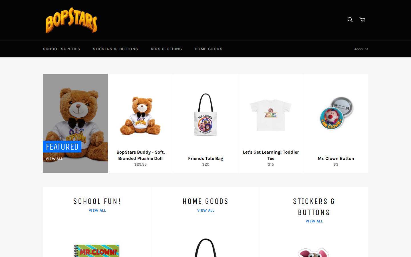 thebopstarsshop.com homepage screenshot