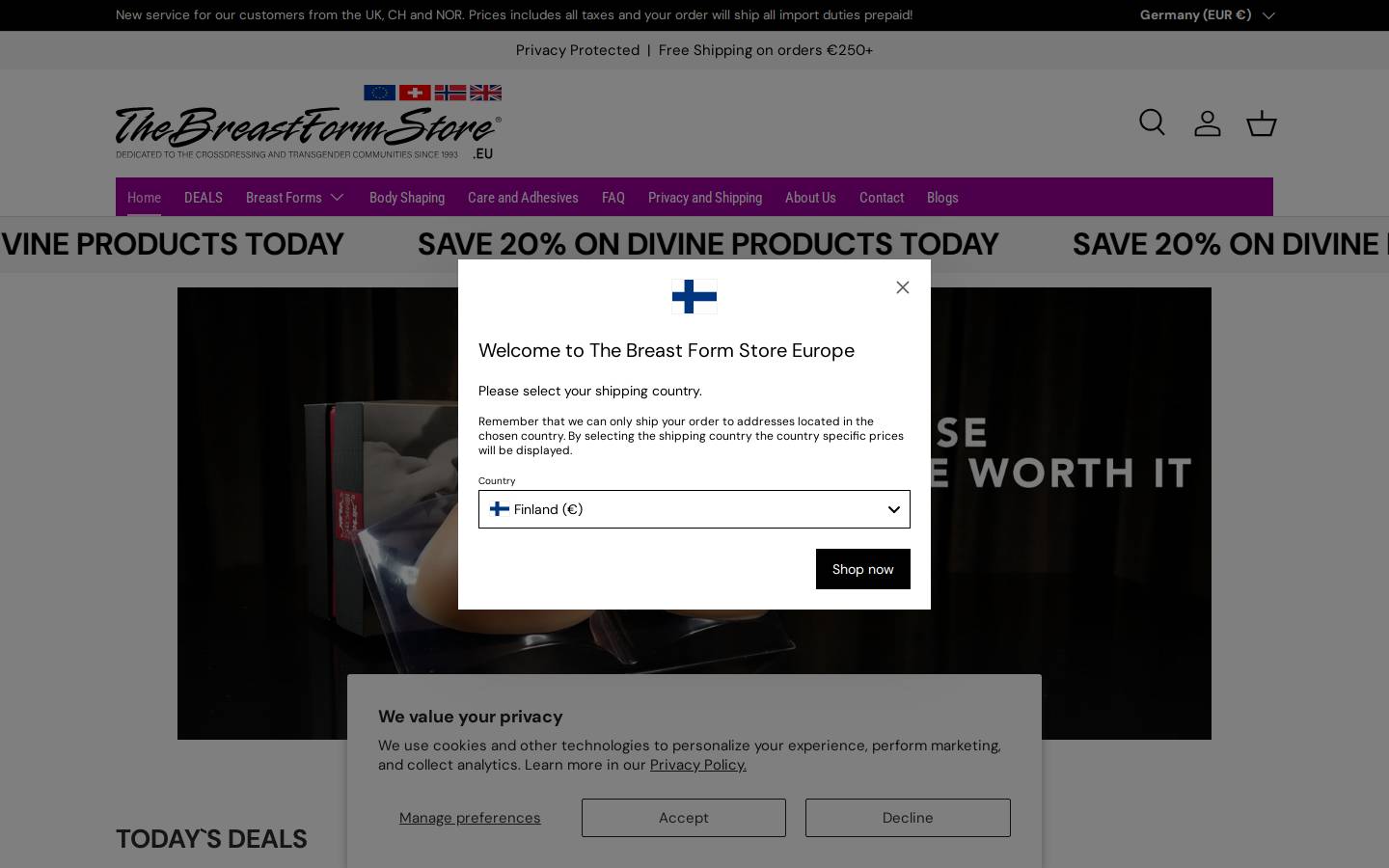 TheBreastFormStore homepage screenshot