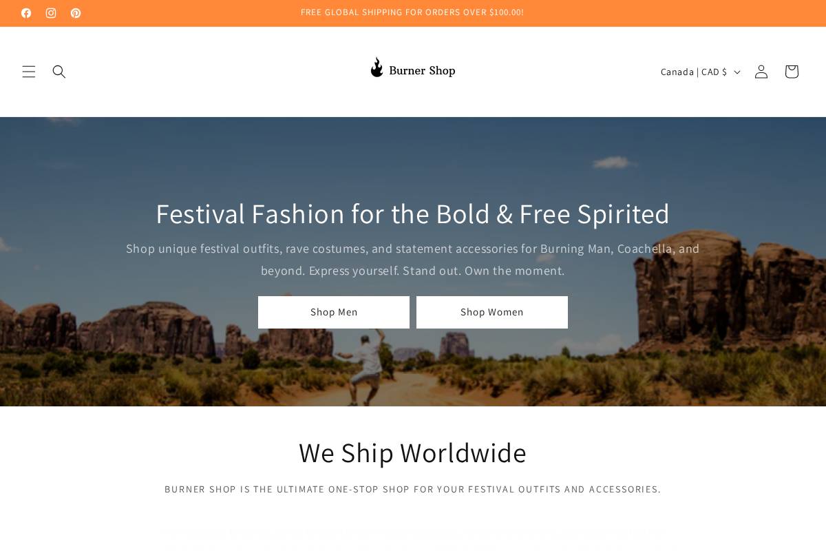 The Burner Shop homepage screenshot