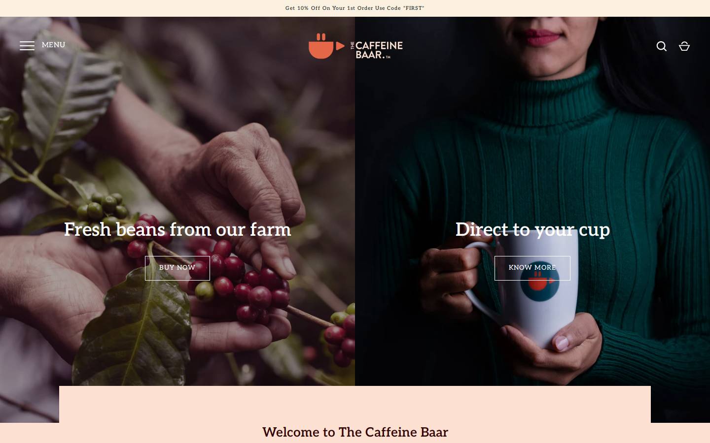thecaffeinebaar.com homepage screenshot