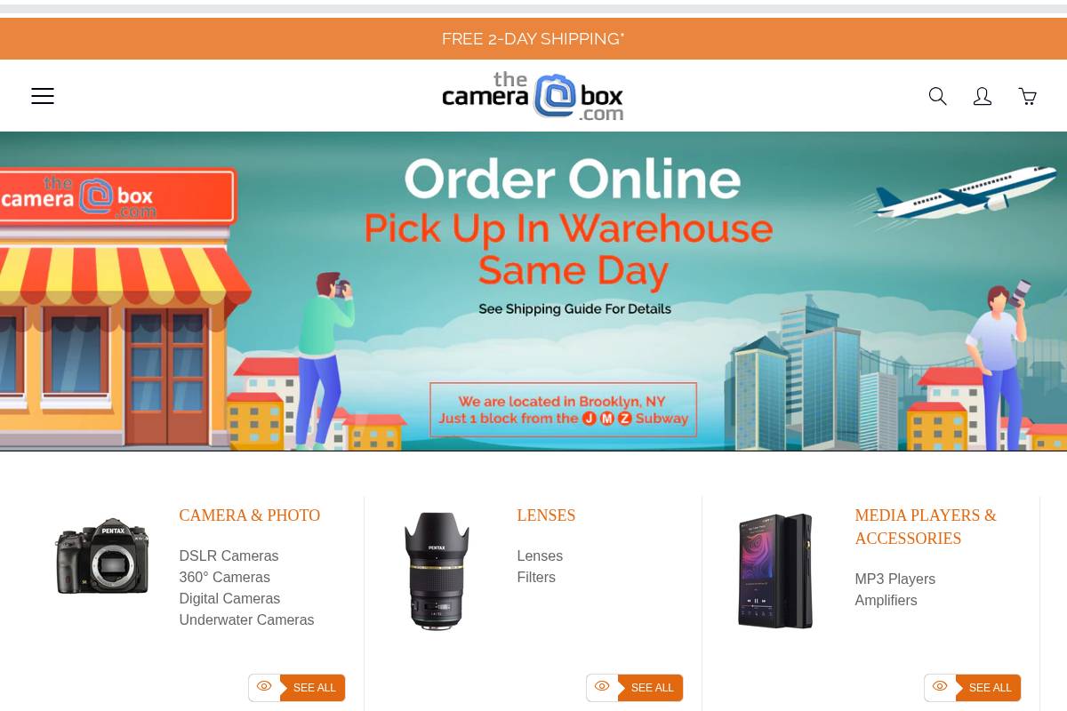The Camera Box homepage screenshot