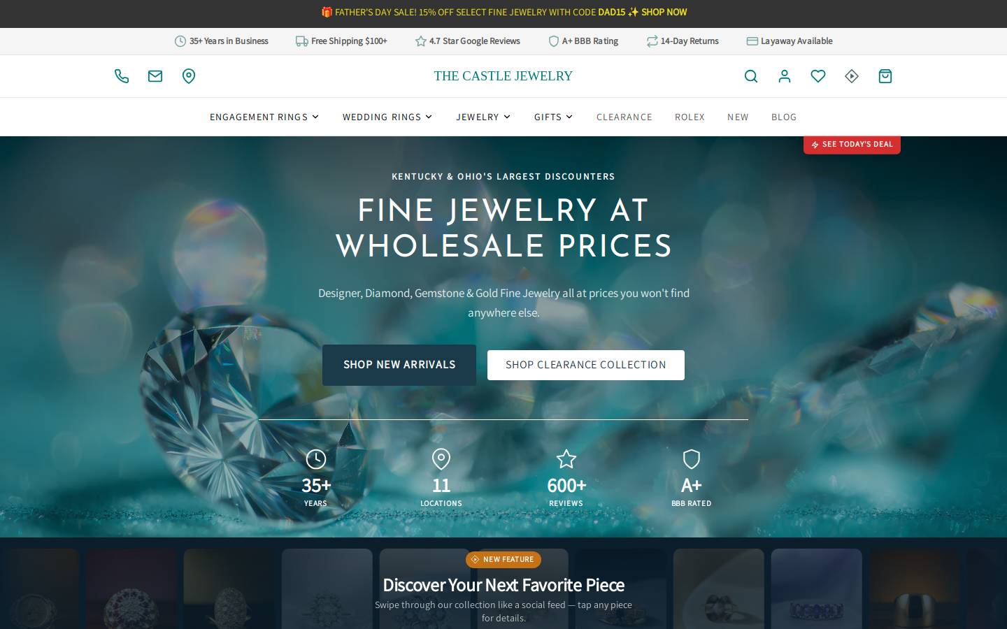 The Castle Jewelry homepage screenshot