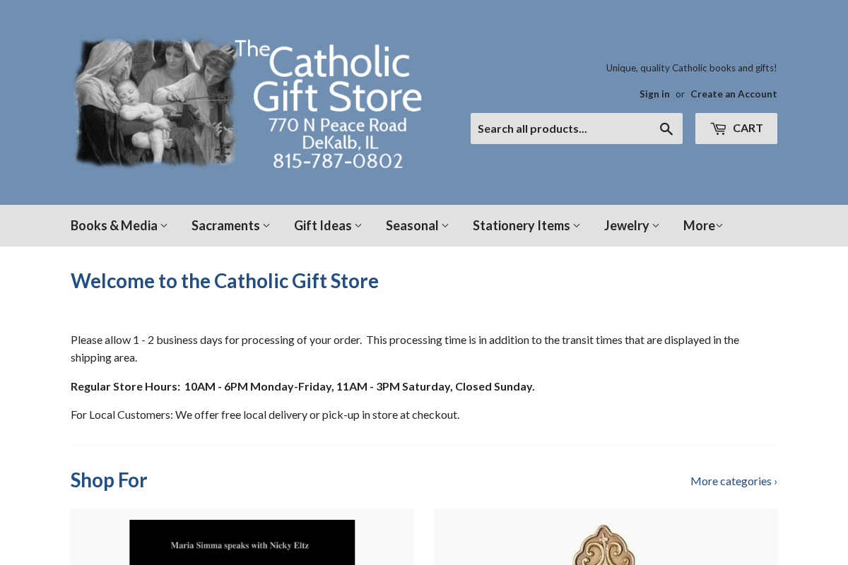 The Catholic Gift Store homepage screenshot