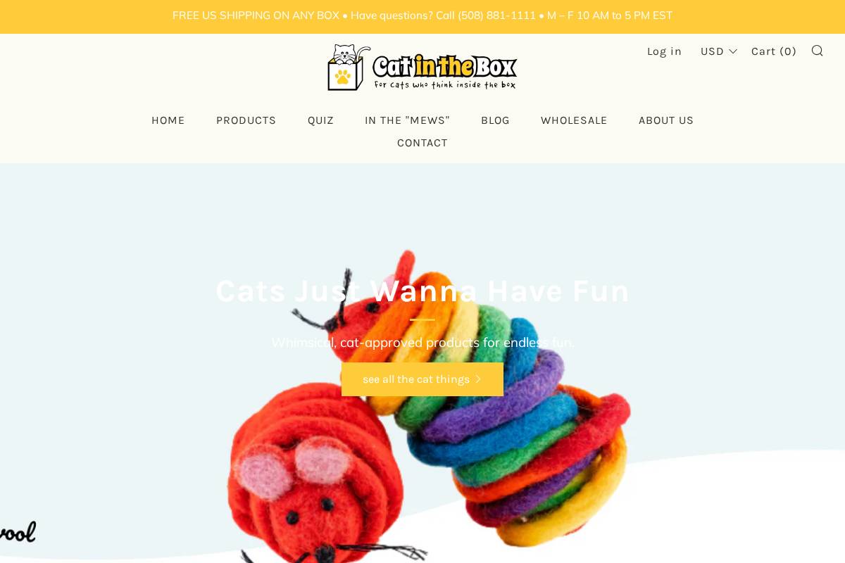 thecatisinthebox.com homepage screenshot