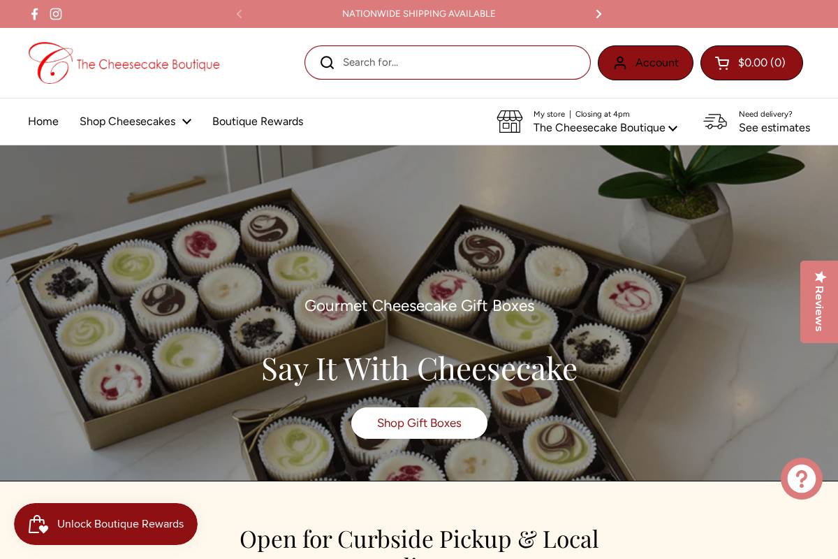 thecheesecakeboutique.com homepage screenshot