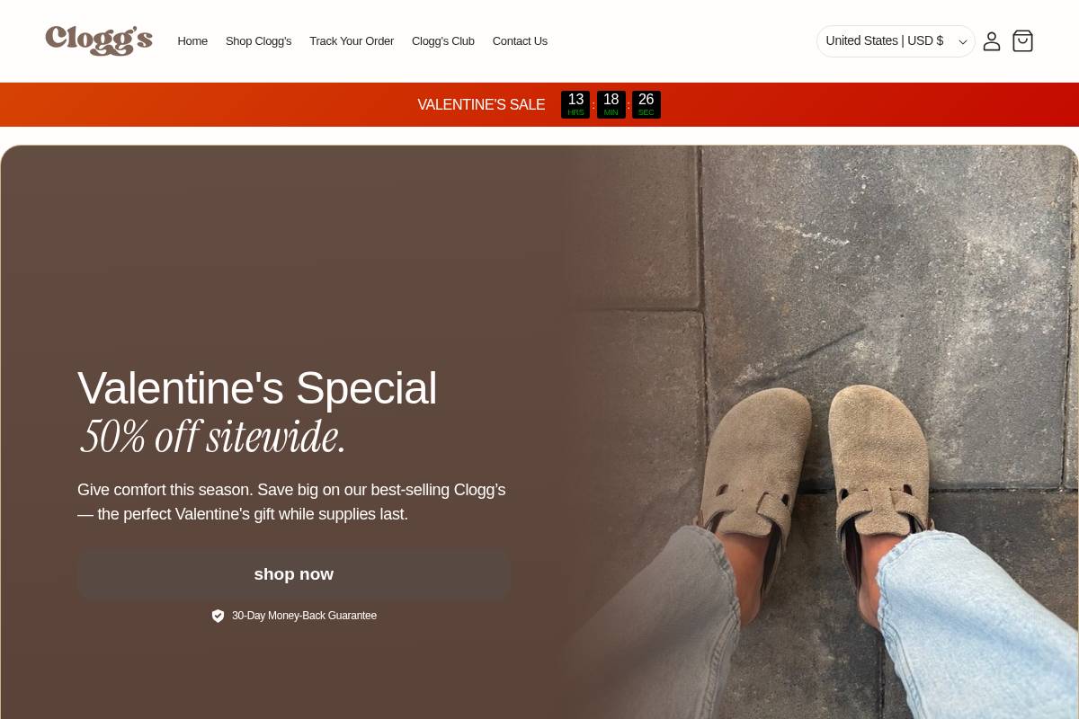 thecloggshop.com homepage screenshot