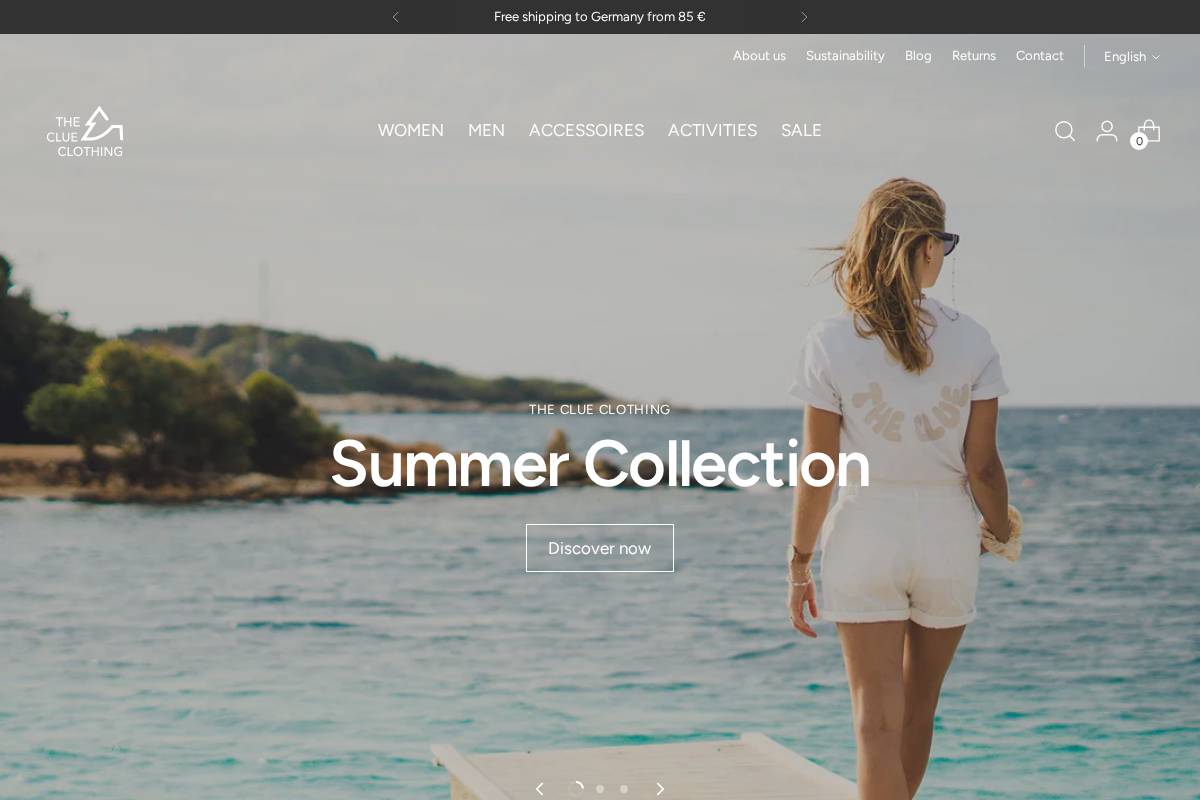 theclueclothing.com homepage screenshot