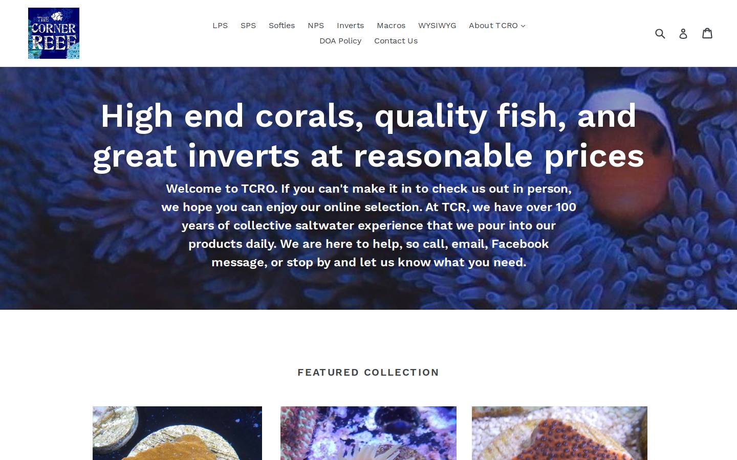 thecornerreefonline.com homepage screenshot