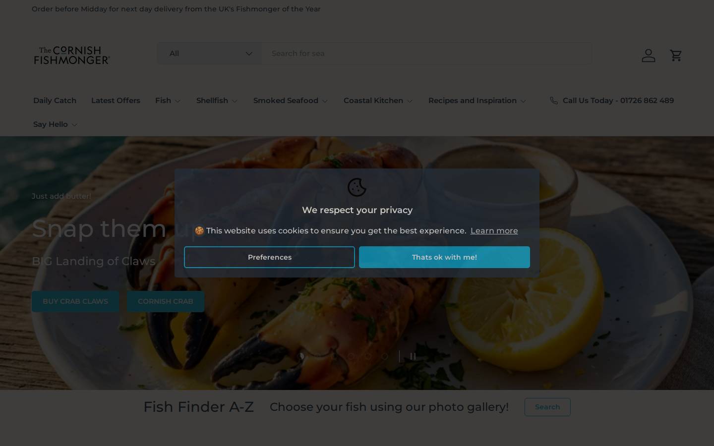 The Cornish Fishmonger homepage screenshot