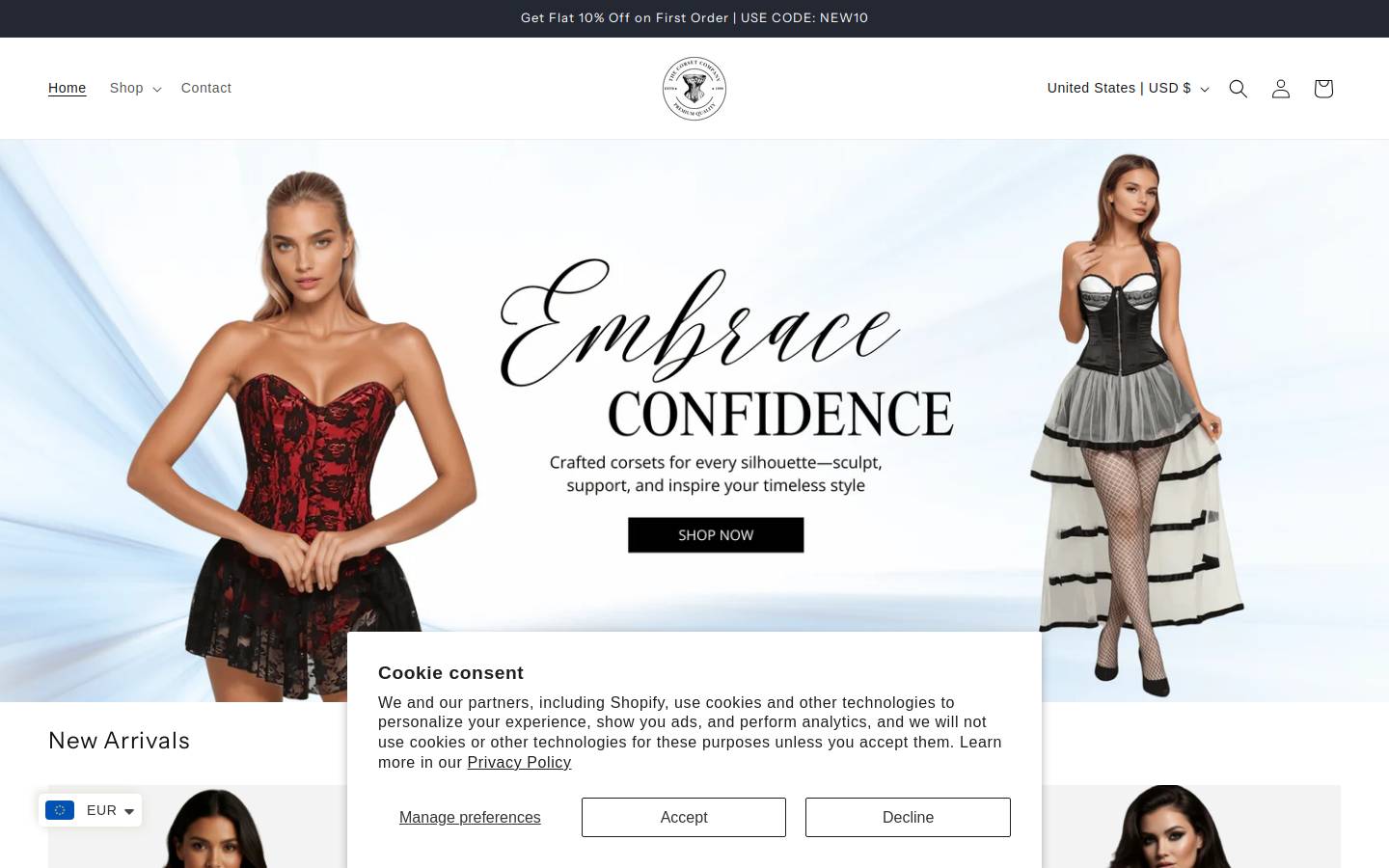 thecorsetco.com homepage screenshot