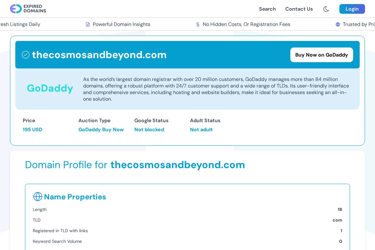 thecosmosandbeyond.com homepage screenshot