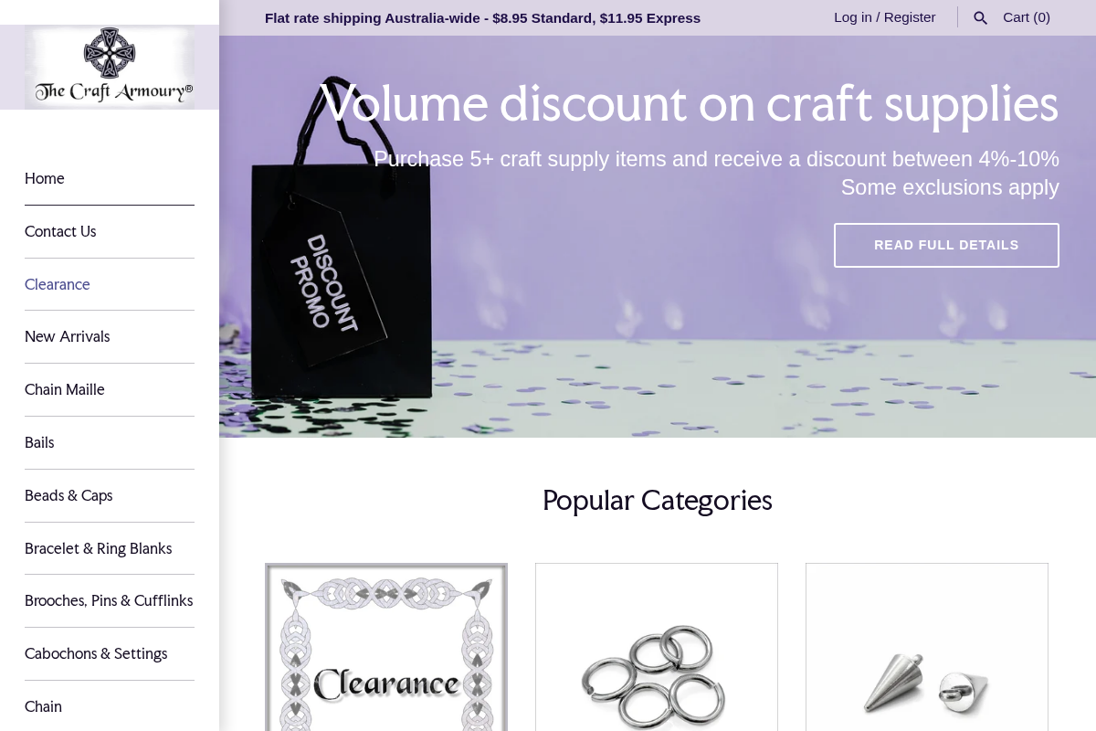 The Craft Armoury homepage screenshot
