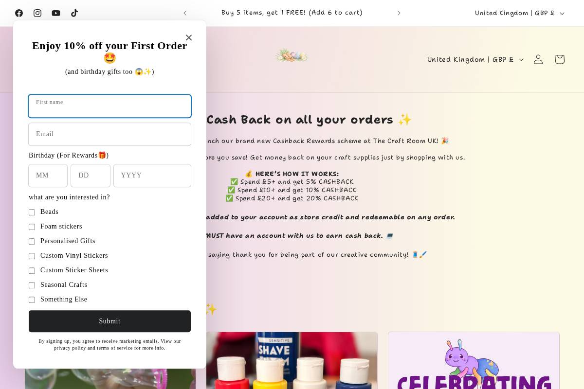 The Craft Room UK homepage screenshot