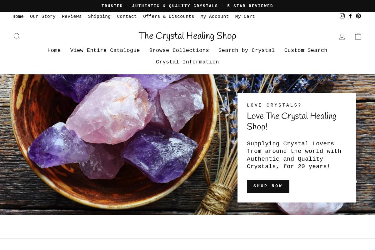 Crystal Healing Shop homepage screenshot