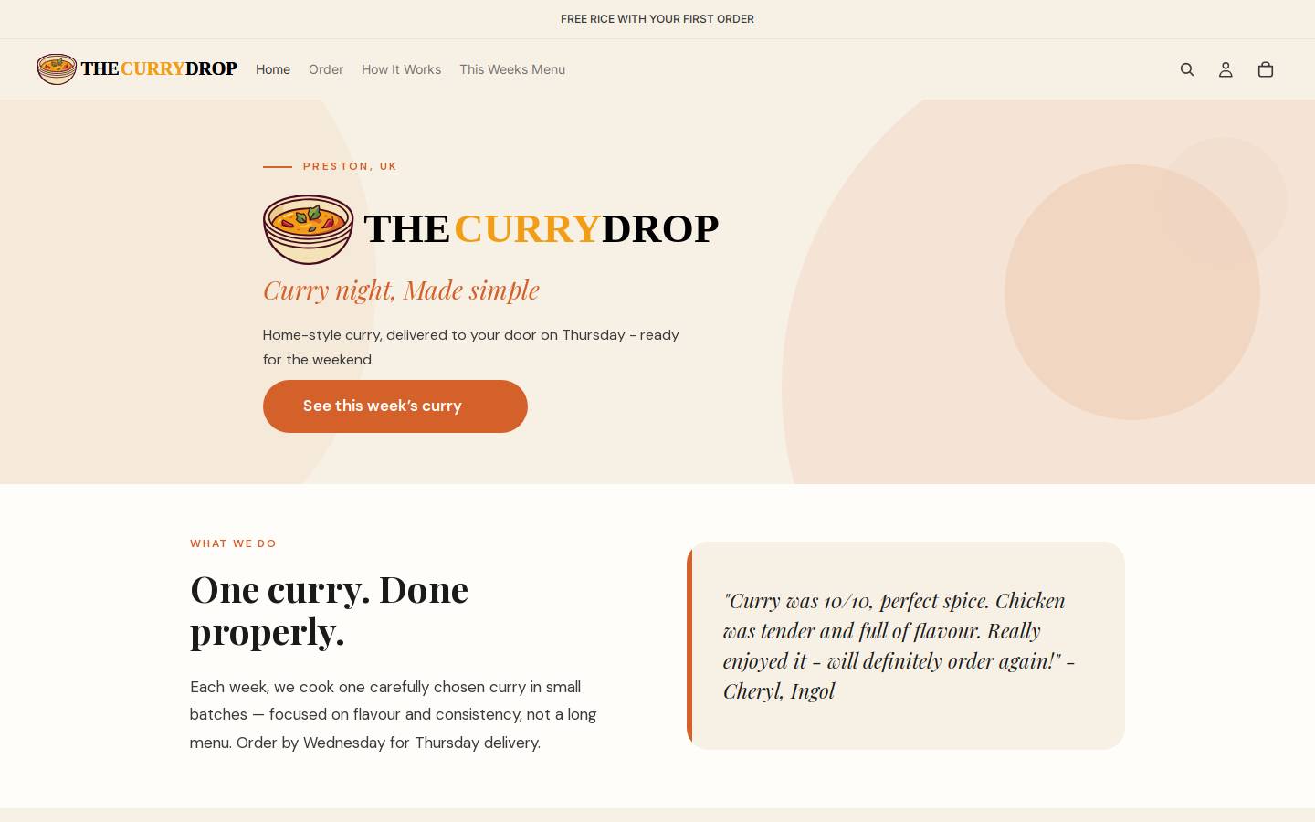 thecurrydrop.com homepage screenshot