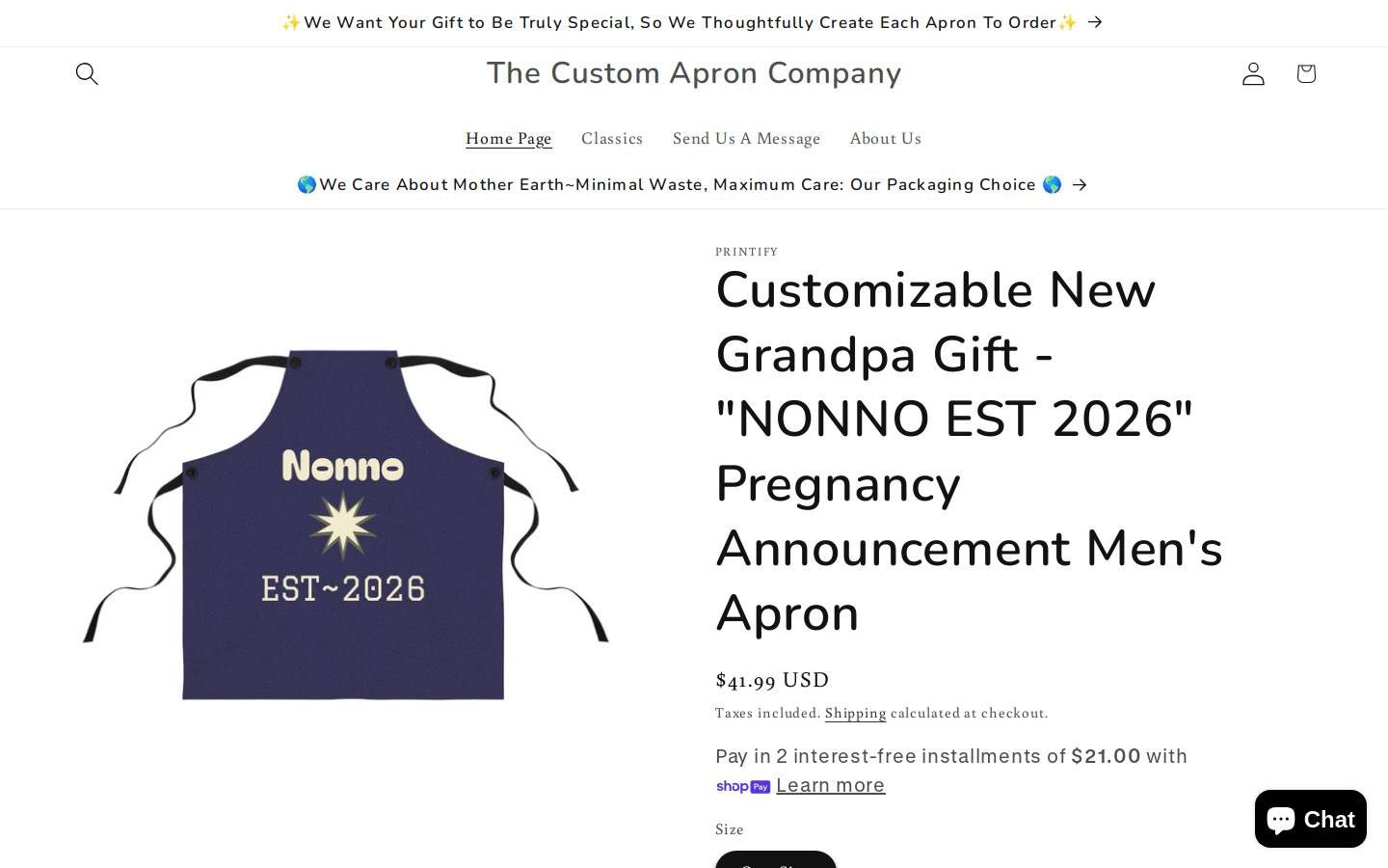 thecustomaproncompany.com homepage screenshot