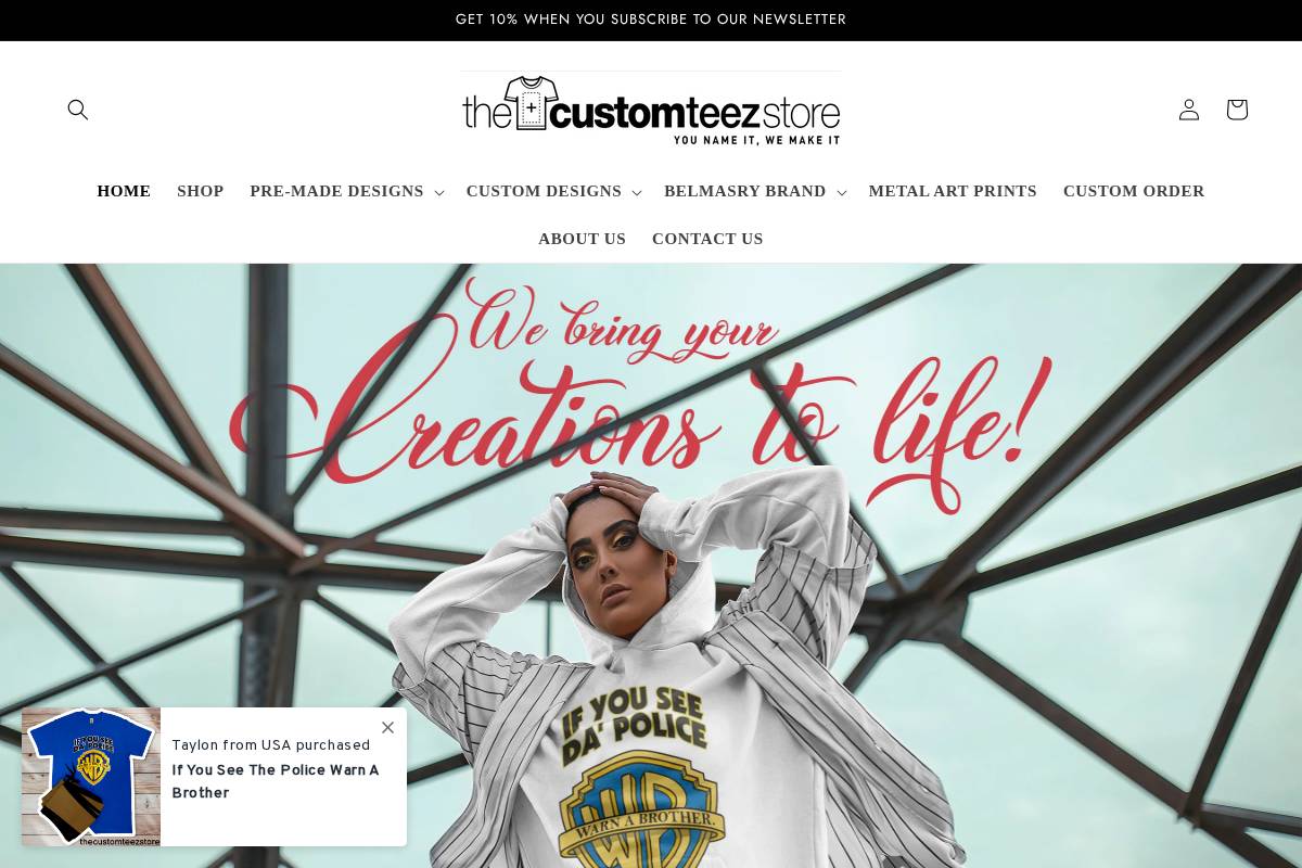 thecustomteezstore.com homepage screenshot
