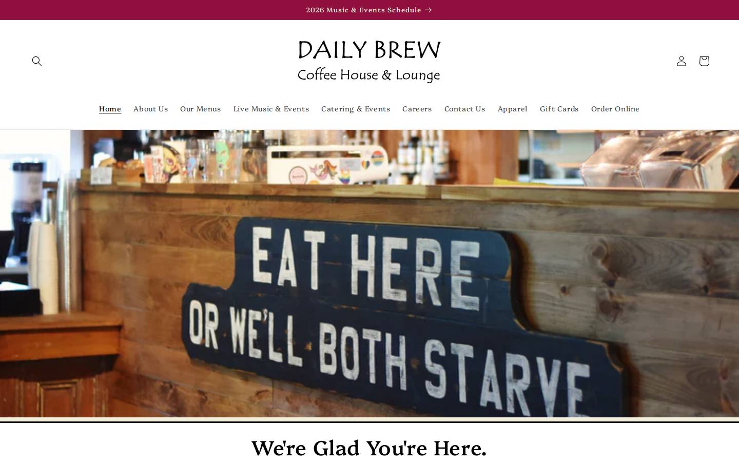 thedailybrewcoffeehouse.com homepage screenshot