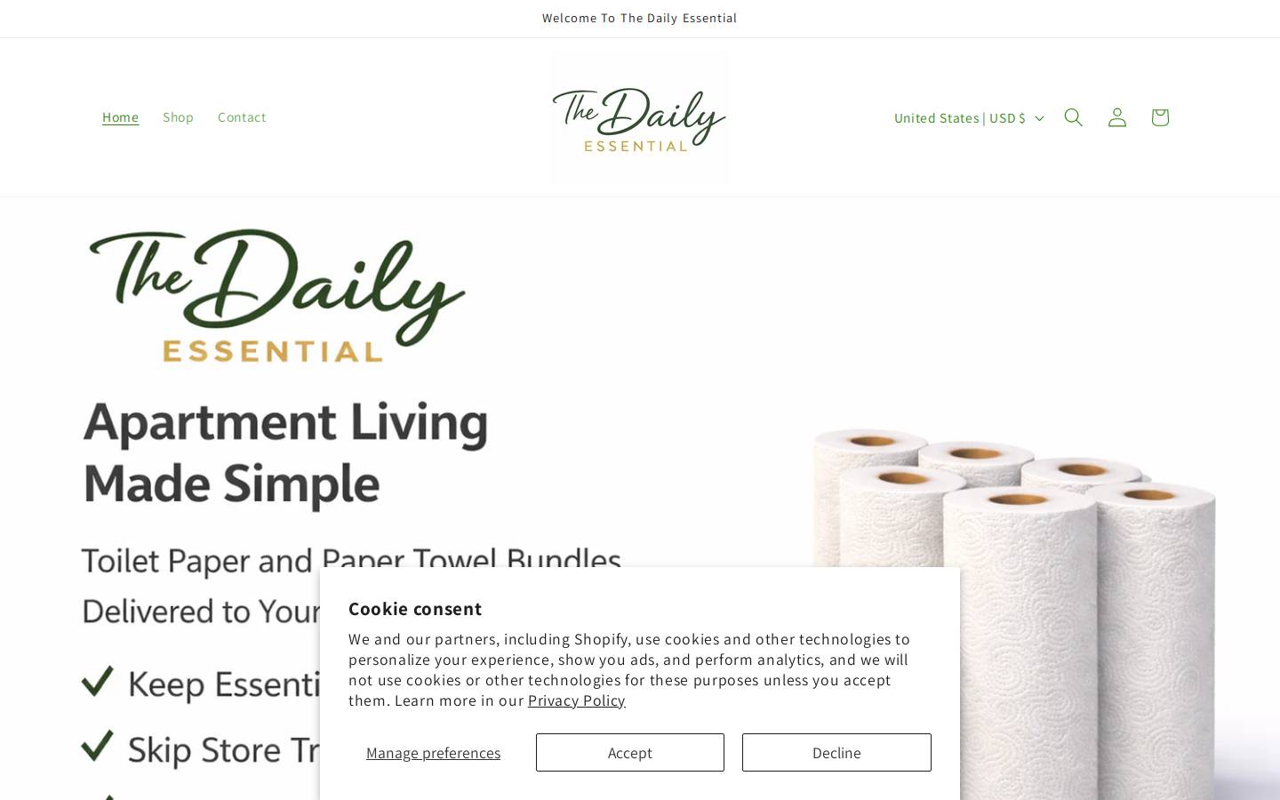 thedailyessential.shop homepage screenshot